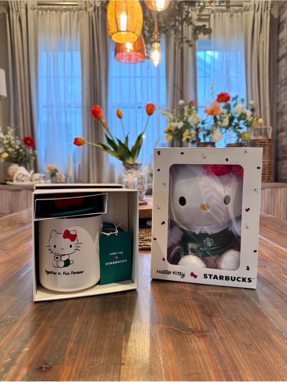 Starbucks Hello Kitty Plush and Mug Set - White, Green, Red